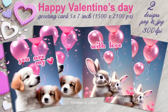Download Valentines Animals on Greeting Cards Set - Greeting card Collection