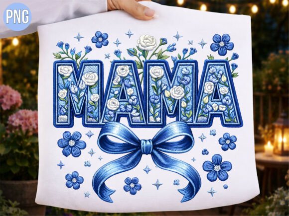 Download Blue Floral Mama Embroidery PNG T-SHIRT - Mama embroidery Collection