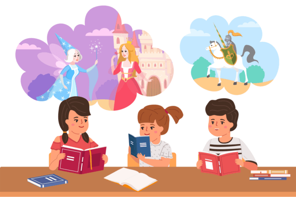 Download Kids Read Fairy Tales. Cartoon Children - Children Collection